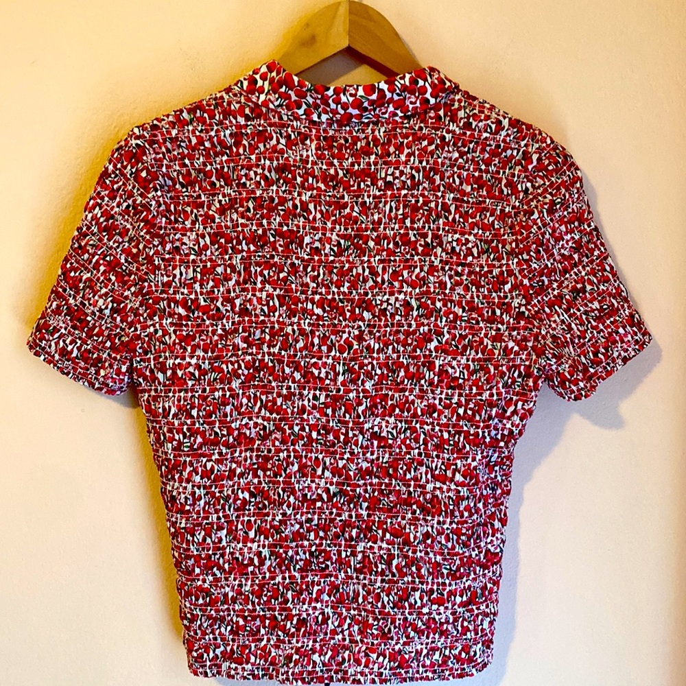 J Crew Smocked Button-up Shirt in Liberty Eliza's Red Fabric Large runs small - Picture 8 of 12